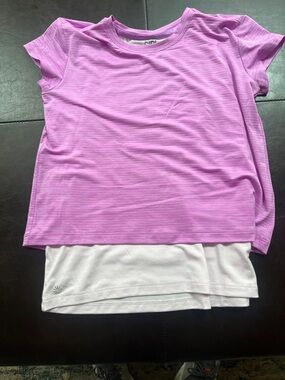 Athleta Girls' Layered Short Sleeve Tee in Lavender and White